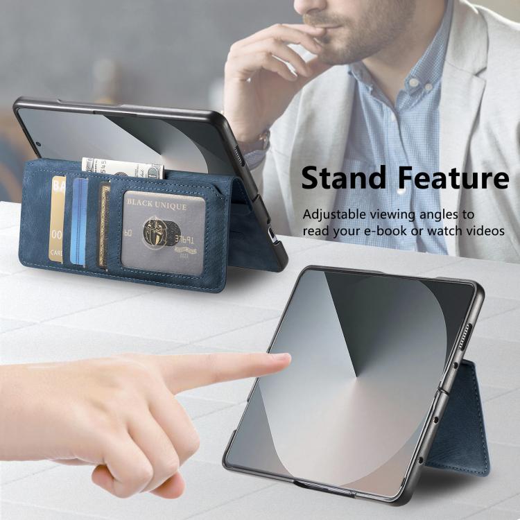 Funda Neo MagSafe RFID antirrobo de cuero retro para Samsung Galaxy Z Fold7 5G (azul)