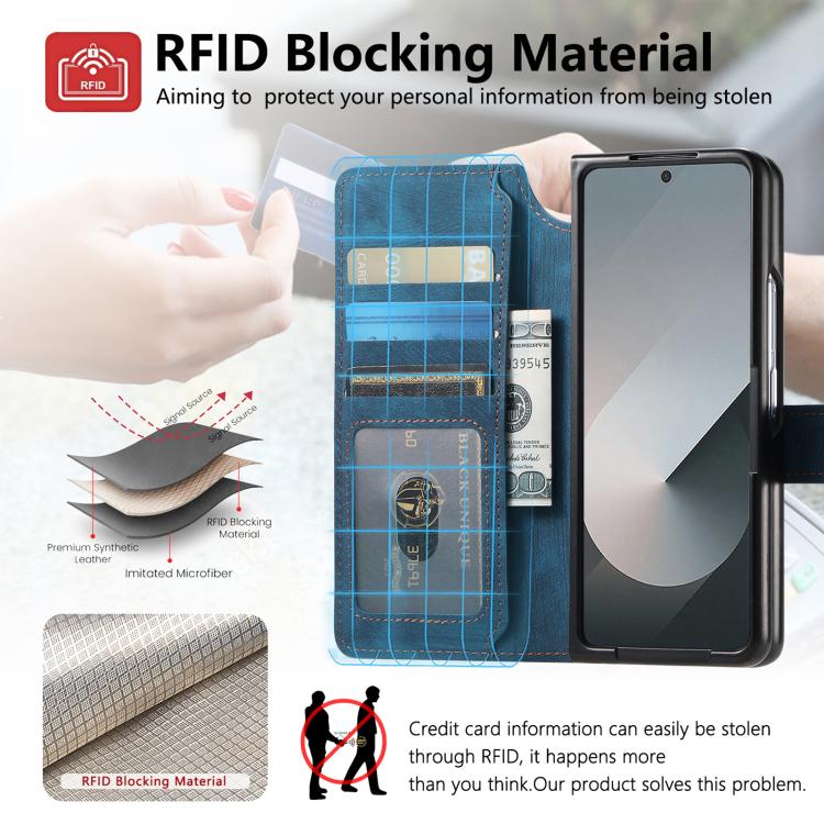 Funda Neo MagSafe RFID antirrobo de cuero retro para Samsung Galaxy Z Fold7 5G (azul)