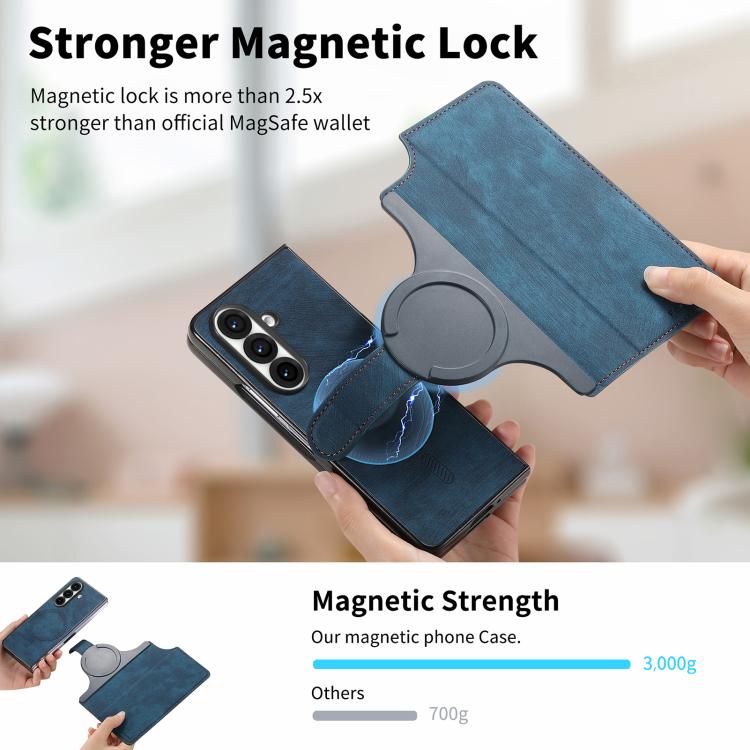 Funda Neo MagSafe RFID antirrobo de cuero retro para Samsung Galaxy Z Fold7 5G (azul)