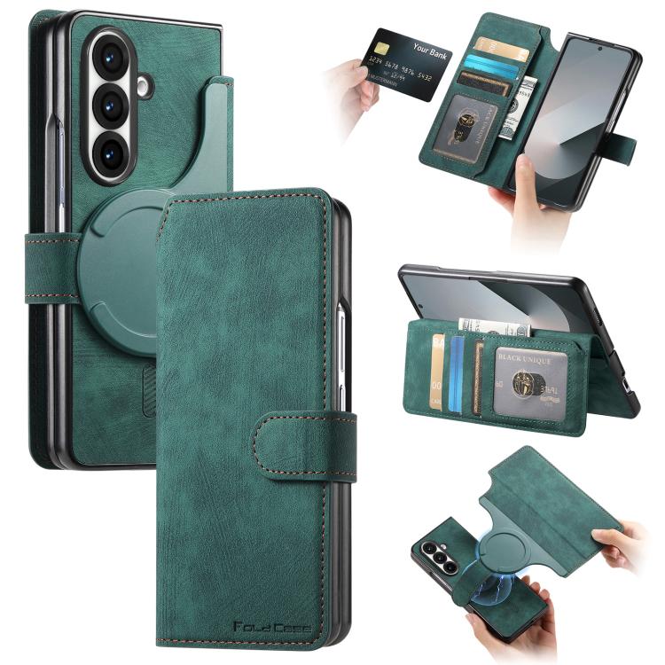 Funda Neo MagSafe RFID antirrobo de cuero retro para Samsung Galaxy Z Fold7 5G (verde)