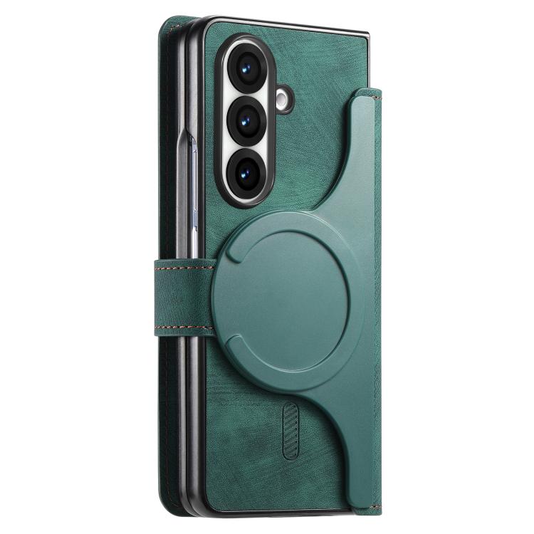 Funda Neo MagSafe RFID antirrobo de cuero retro para Samsung Galaxy Z Fold7 5G (verde)