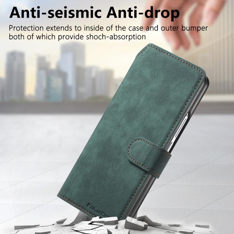 Funda Neo MagSafe RFID antirrobo de cuero retro para Samsung Galaxy Z Fold7 5G (verde)