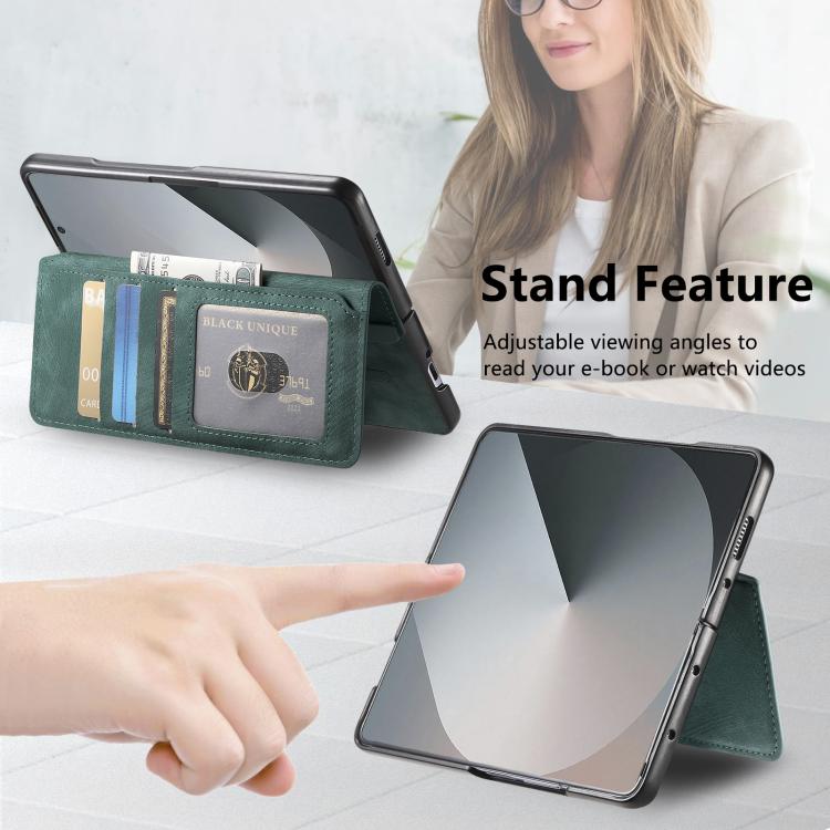 Funda Neo MagSafe RFID antirrobo de cuero retro para Samsung Galaxy Z Fold7 5G (verde)