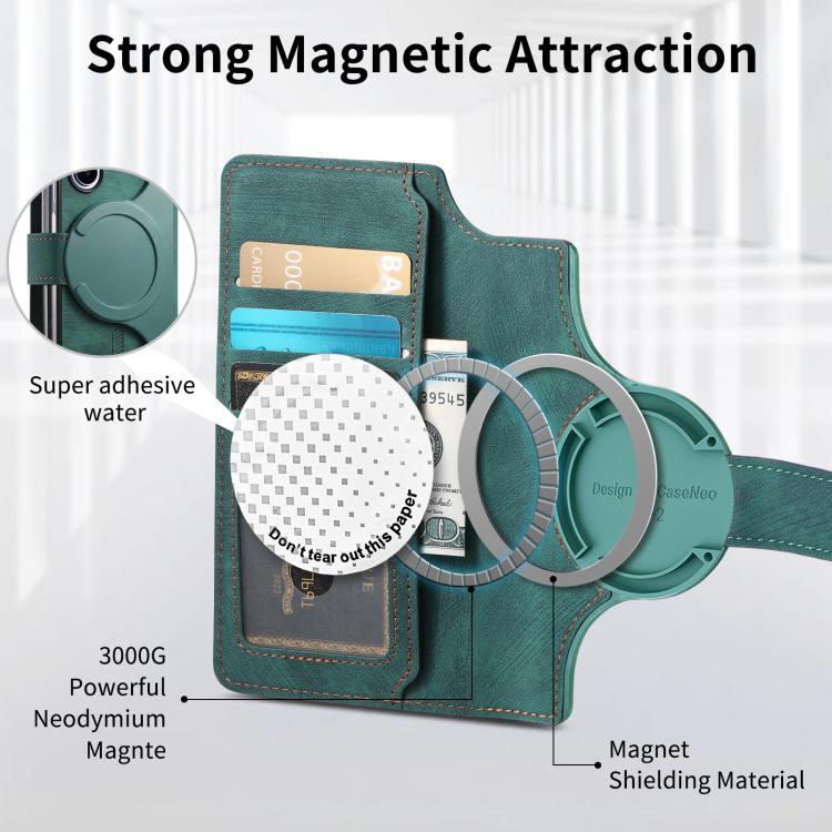 Funda Neo MagSafe RFID antirrobo de cuero retro para Samsung Galaxy Z Fold7 5G (verde)