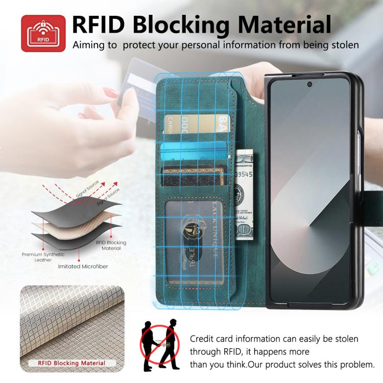 Funda Neo MagSafe RFID antirrobo de cuero retro para Samsung Galaxy Z Fold7 5G (verde)
