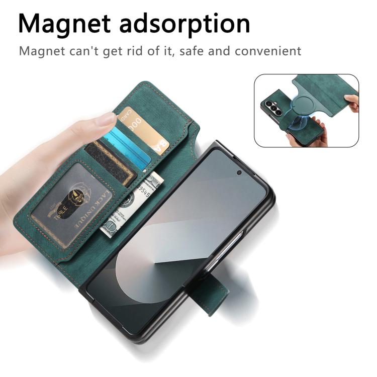 Funda Neo MagSafe RFID antirrobo de cuero retro para Samsung Galaxy Z Fold7 5G (verde)