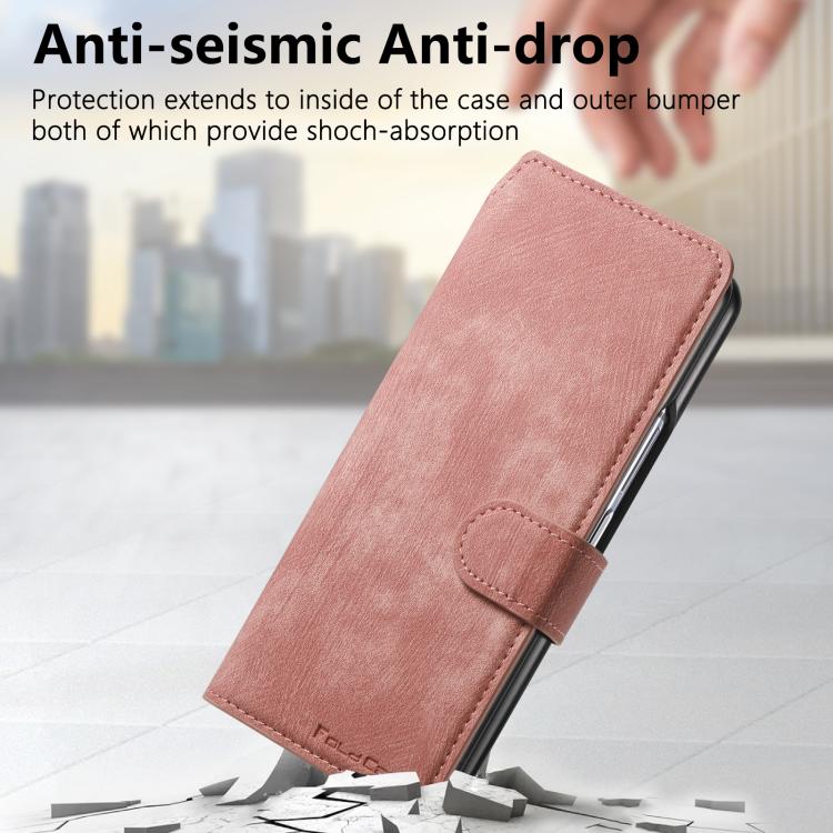 Funda Neo MagSafe RFID antirrobo de cuero retro para Samsung Galaxy Z Fold7 5G (rosa)