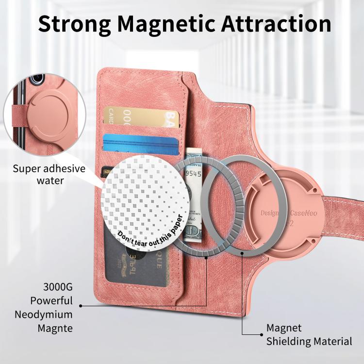 Funda Neo MagSafe RFID antirrobo de cuero retro para Samsung Galaxy Z Fold7 5G (rosa)