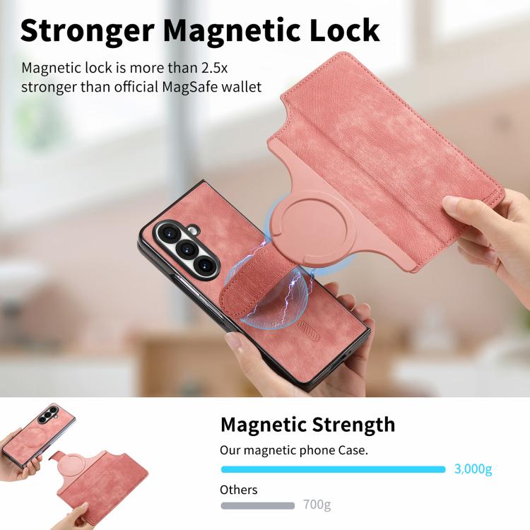 Funda Neo MagSafe RFID antirrobo de cuero retro para Samsung Galaxy Z Fold7 5G (rosa)