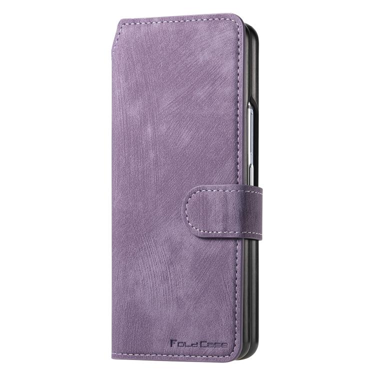Funda de cuero retro antirrobo con tecnología RFID y MagSafe para Samsung Galaxy Z Fold7 5G (morada)