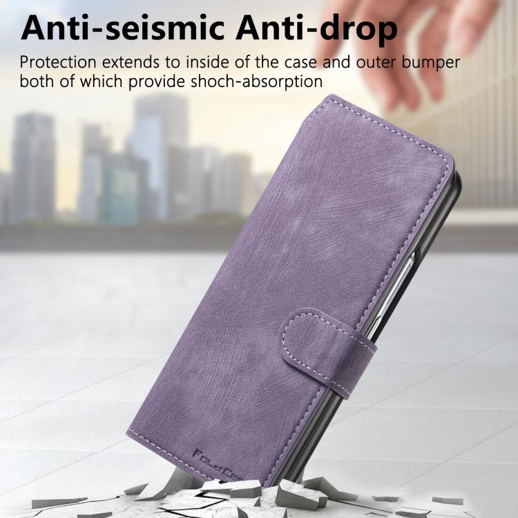 Funda de cuero retro antirrobo con tecnología RFID y MagSafe para Samsung Galaxy Z Fold7 5G (morada)