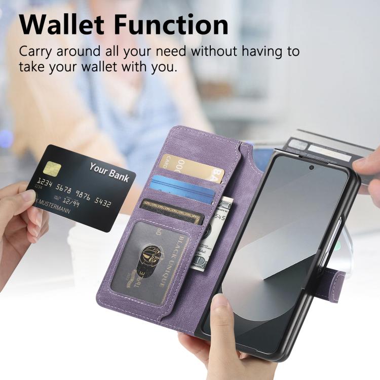 Funda de cuero retro antirrobo con tecnología RFID y MagSafe para Samsung Galaxy Z Fold7 5G (morada)