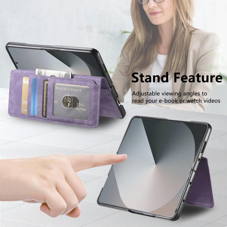 Funda de cuero retro antirrobo con tecnología RFID y MagSafe para Samsung Galaxy Z Fold7 5G (morada)