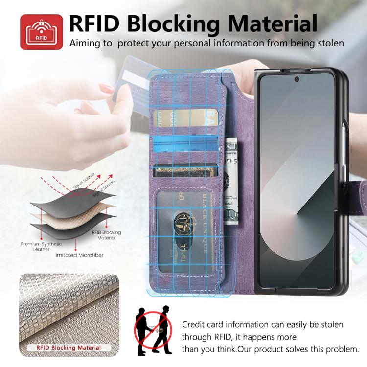 Funda de cuero retro antirrobo con tecnología RFID y MagSafe para Samsung Galaxy Z Fold7 5G (morada)