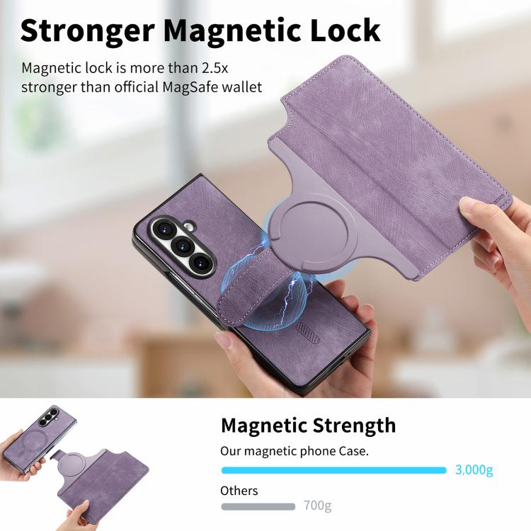 Funda de cuero retro antirrobo con tecnología RFID y MagSafe para Samsung Galaxy Z Fold7 5G (morada)