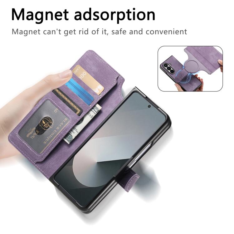 Funda de cuero retro antirrobo con tecnología RFID y MagSafe para Samsung Galaxy Z Fold7 5G (morada)