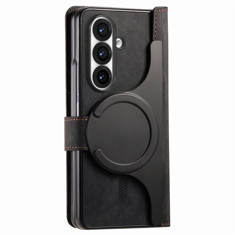 Funda de cuero con cremallera magnética MagSafe retro para Samsung Galaxy Z Fold7 5G (negro)