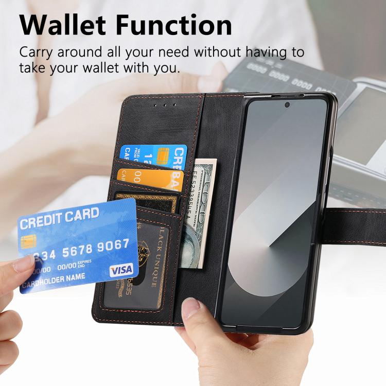 Funda de cuero con cremallera magnética MagSafe retro para Samsung Galaxy Z Fold7 5G (negro)