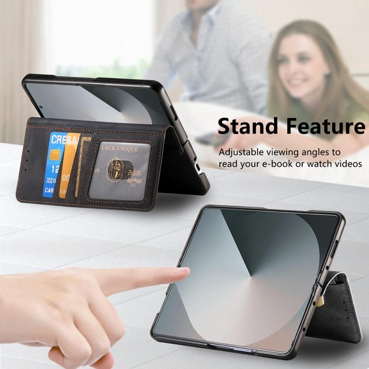 Funda de cuero con cremallera magnética MagSafe retro para Samsung Galaxy Z Fold7 5G (negro)