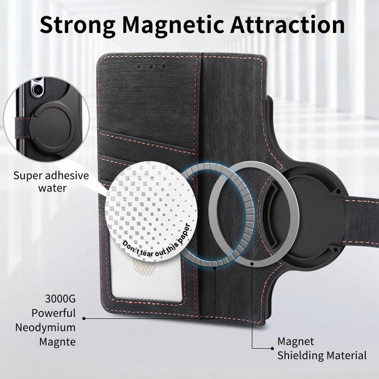 Funda de cuero con cremallera magnética MagSafe retro para Samsung Galaxy Z Fold7 5G (negro)