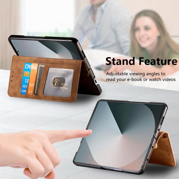Funda de cuero con cremallera magnética MagSafe retro para Samsung Galaxy Z Fold7 5G (marrón)