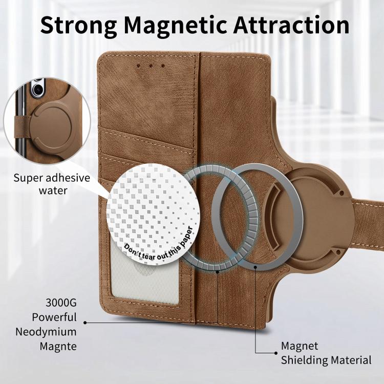 Funda de cuero con cremallera magnética MagSafe retro para Samsung Galaxy Z Fold7 5G (marrón)