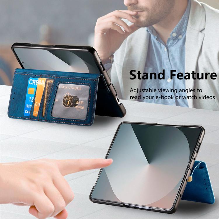 Funda de cuero con cremallera magnética MagSafe retro para Samsung Galaxy Z Fold 7 5G (azul)