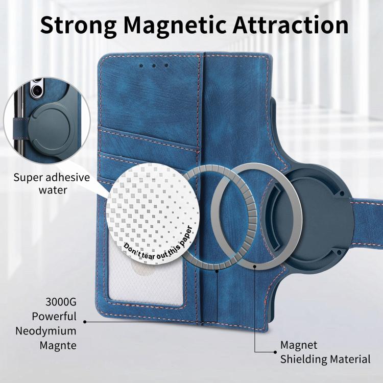 Funda de cuero con cremallera magnética MagSafe retro para Samsung Galaxy Z Fold 7 5G (azul)