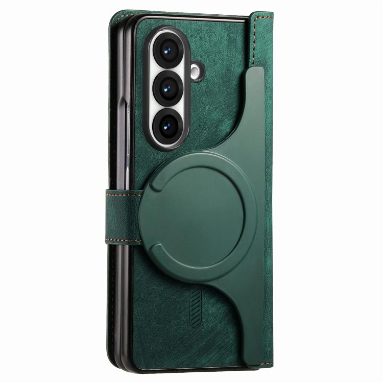 Funda de cuero con cremallera magnética MagSafe retro para Samsung Galaxy Z Fold 7 5G (verde)