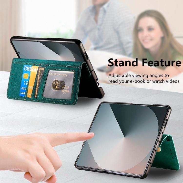 Funda de cuero con cremallera magnética MagSafe retro para Samsung Galaxy Z Fold 7 5G (verde)