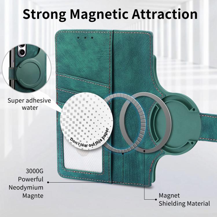 Funda de cuero con cremallera magnética MagSafe retro para Samsung Galaxy Z Fold 7 5G (verde)
