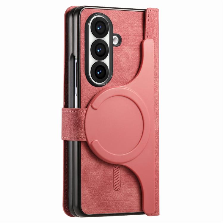 Funda de cuero con cremallera magnética MagSafe retro para Samsung Galaxy Z Fold7 5G (rosa)