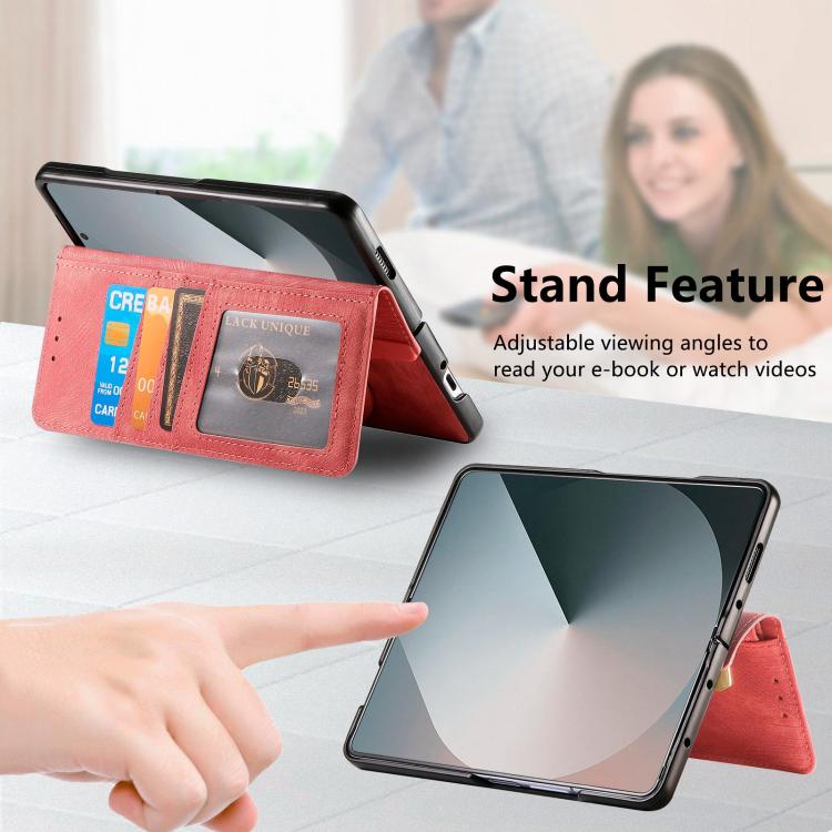 Funda de cuero con cremallera magnética MagSafe retro para Samsung Galaxy Z Fold7 5G (rosa)