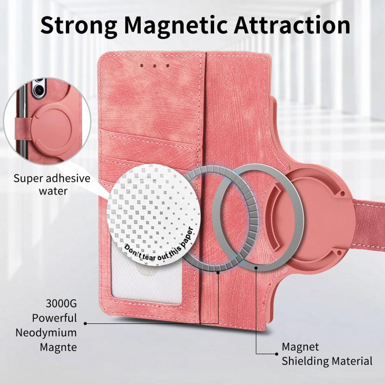 Funda de cuero con cremallera magnética MagSafe retro para Samsung Galaxy Z Fold7 5G (rosa)