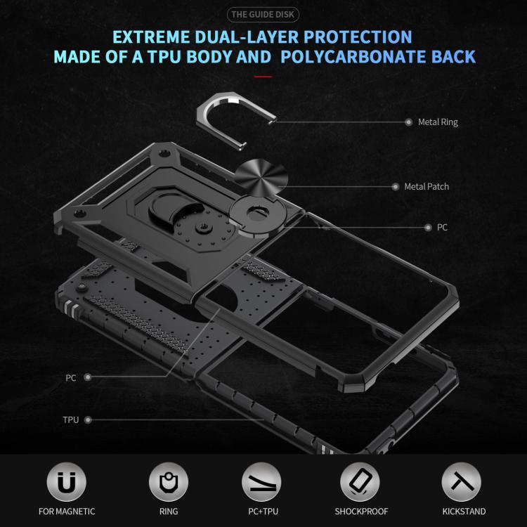 Funda de TPU + PC a prueba de golpes con soporte para Samsung Galaxy Z Flip7 5G (negra)