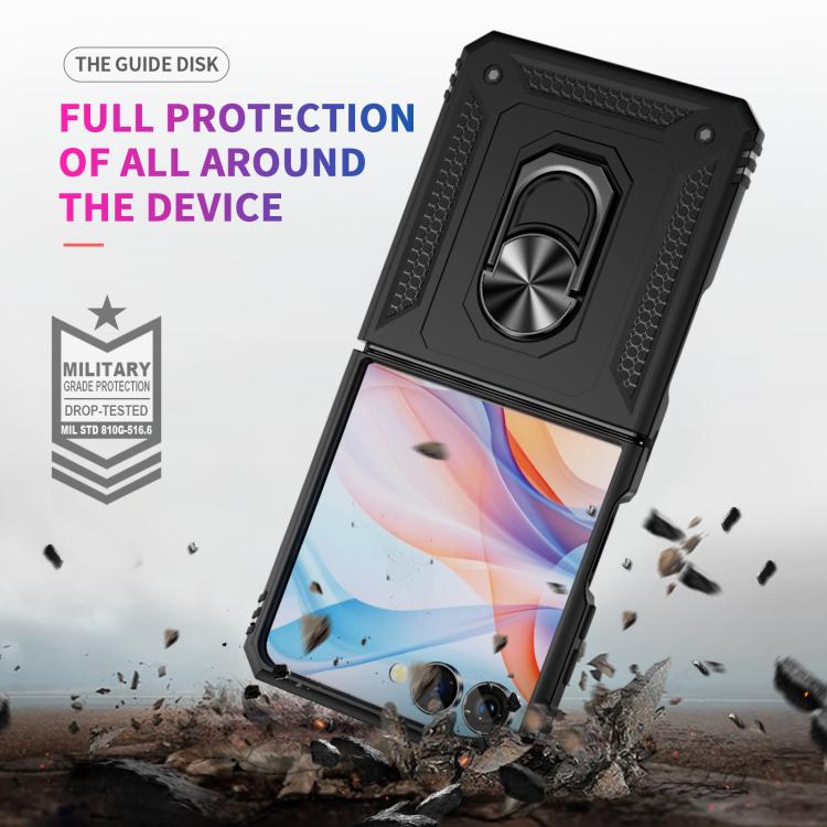 Funda de TPU + PC a prueba de golpes con soporte para Samsung Galaxy Z Flip7 5G (negra)