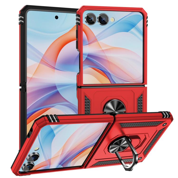 Funda de TPU + PC a prueba de golpes con soporte para Samsung Galaxy Z Flip7 5G (roja)