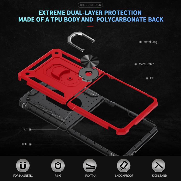 Funda de TPU + PC a prueba de golpes con soporte para Samsung Galaxy Z Flip7 5G (roja)