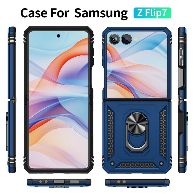 Funda de TPU + PC a prueba de golpes con soporte para Samsung Galaxy Z Flip7 5G (azul)