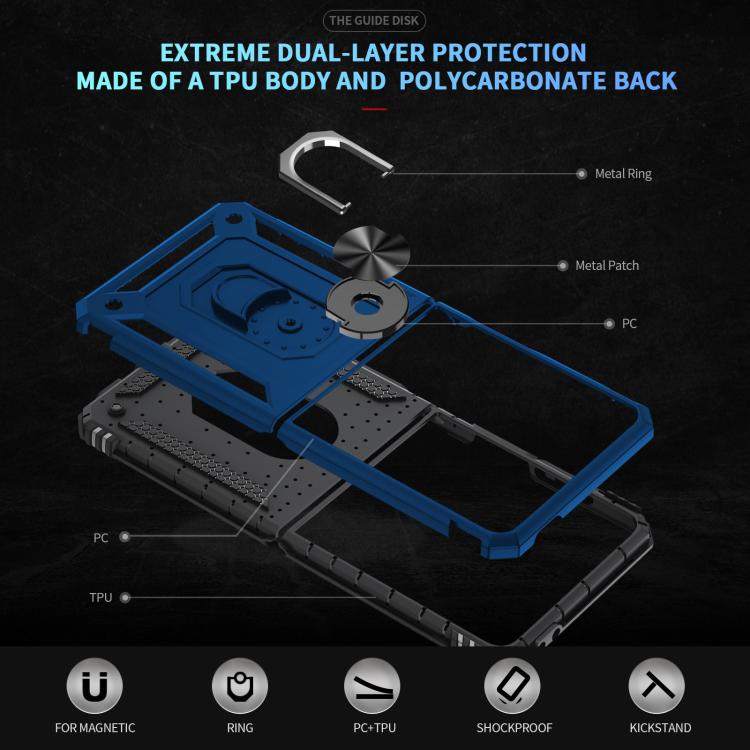 Funda de TPU + PC a prueba de golpes con soporte para Samsung Galaxy Z Flip7 5G (azul)