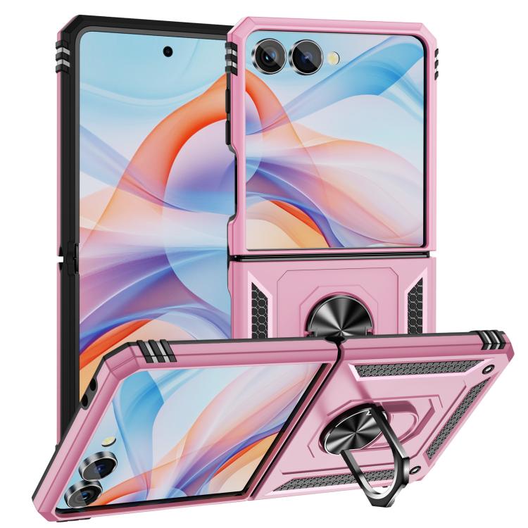 Funda de TPU + PC a prueba de golpes con soporte para Samsung Galaxy Z Flip7 5G (rosa)