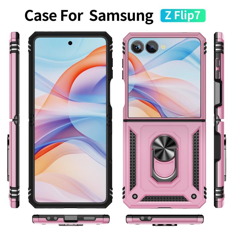 Funda de TPU + PC a prueba de golpes con soporte para Samsung Galaxy Z Flip7 5G (rosa)
