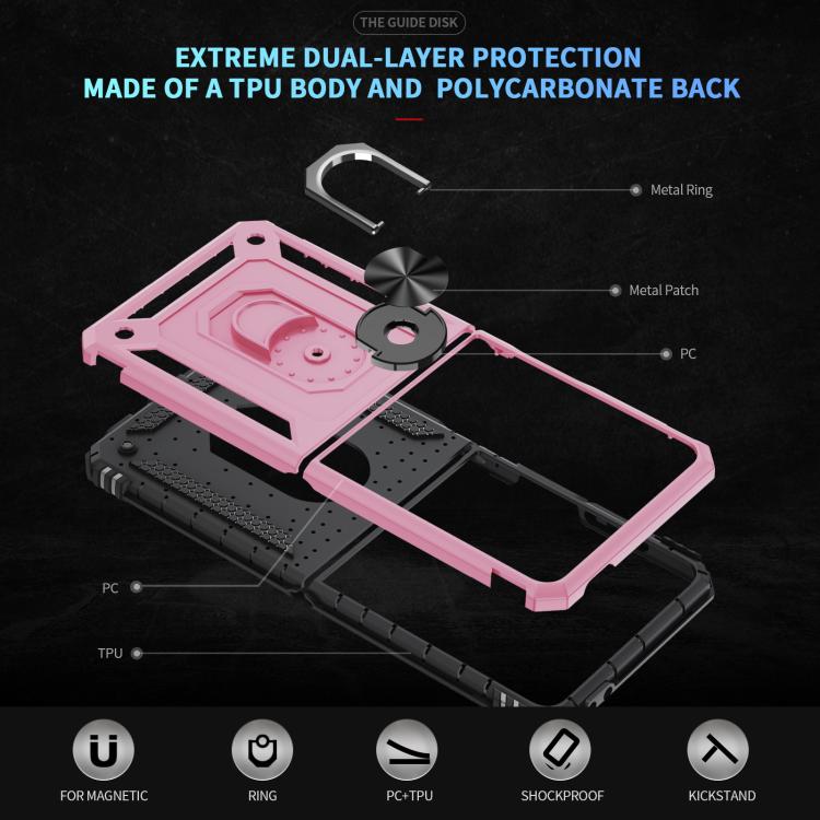 Funda de TPU + PC a prueba de golpes con soporte para Samsung Galaxy Z Flip7 5G (rosa)
