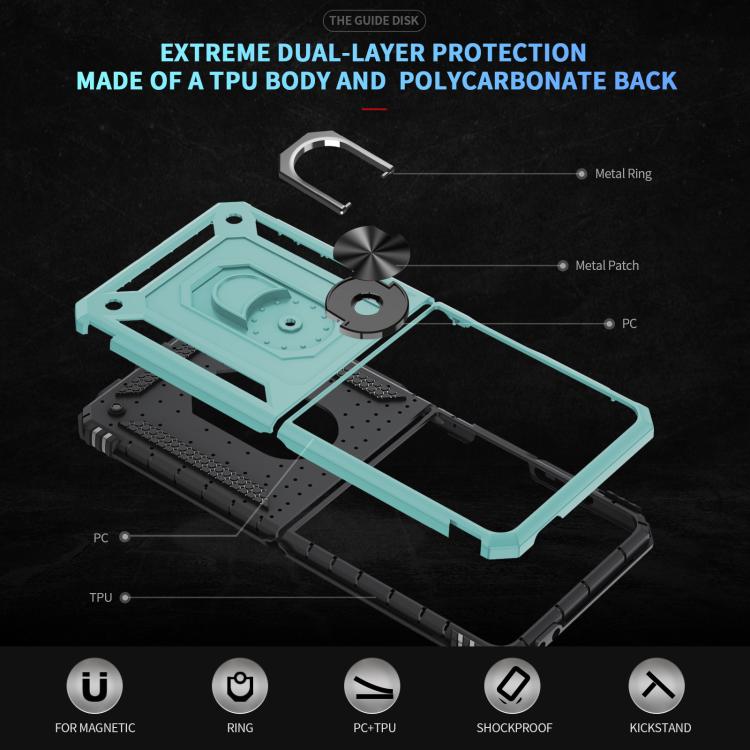 Funda de TPU + PC a prueba de golpes con soporte para Samsung Galaxy Z Flip7 5G (verde oscuro)