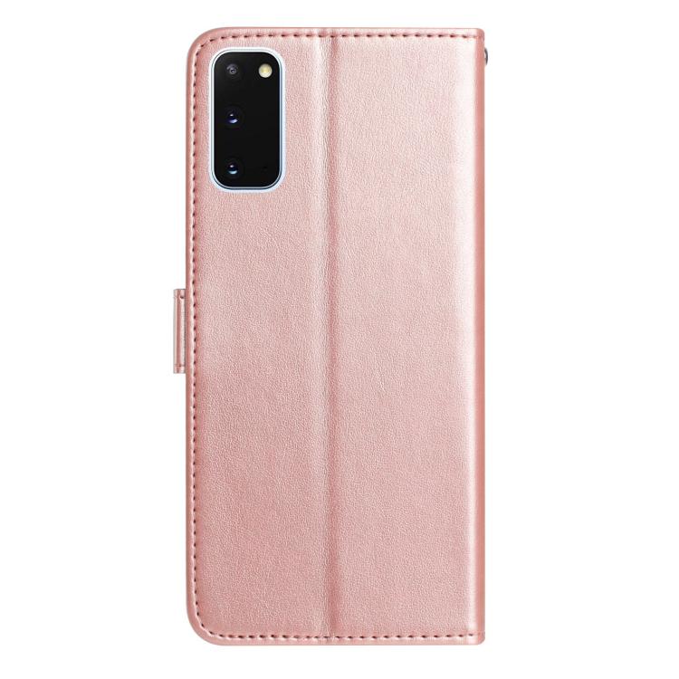 Funda de cuero con estampado floral en relieve para Samsung Galaxy S20 5G (oro rosa)