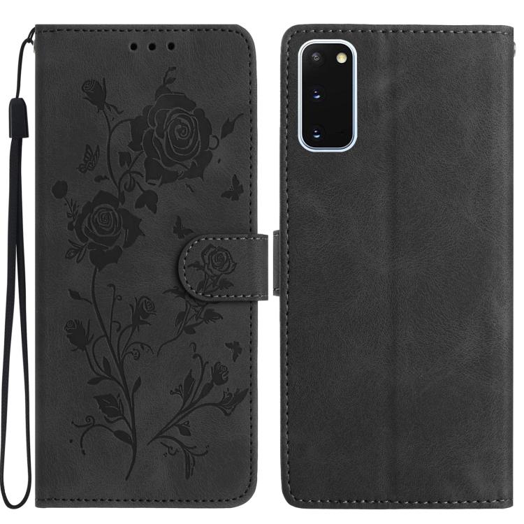 Funda de cuero con estampado floral en relieve para Samsung Galaxy S20 5G (negra)