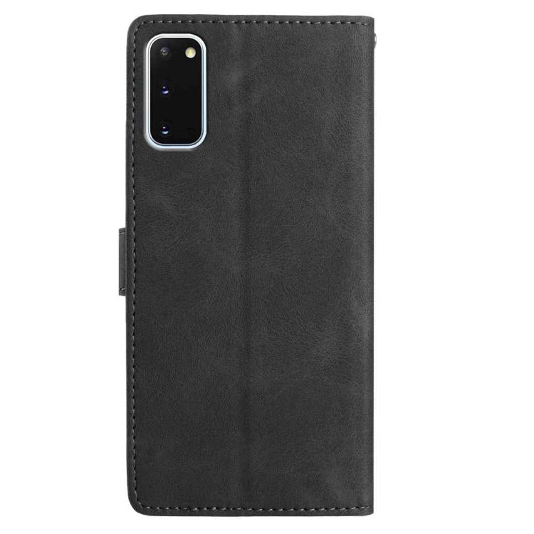 Funda de cuero con estampado floral en relieve para Samsung Galaxy S20 5G (negra)