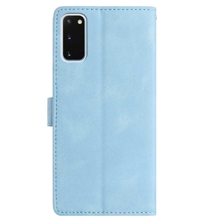 Funda de piel con estampado floral en relieve para Samsung Galaxy S20 5G (azul cielo)