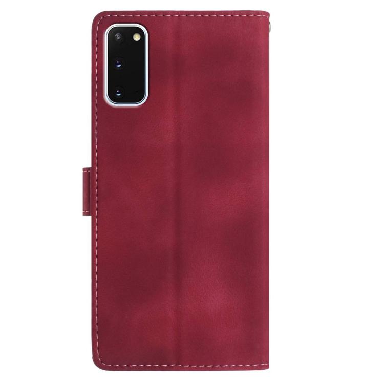 Funda de cuero con estampado floral en relieve para Samsung Galaxy S20 5G (roja)
