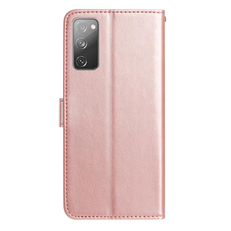 Funda de cuero con estampado floral en relieve para Samsung Galaxy S20 FE 5G (oro rosa)